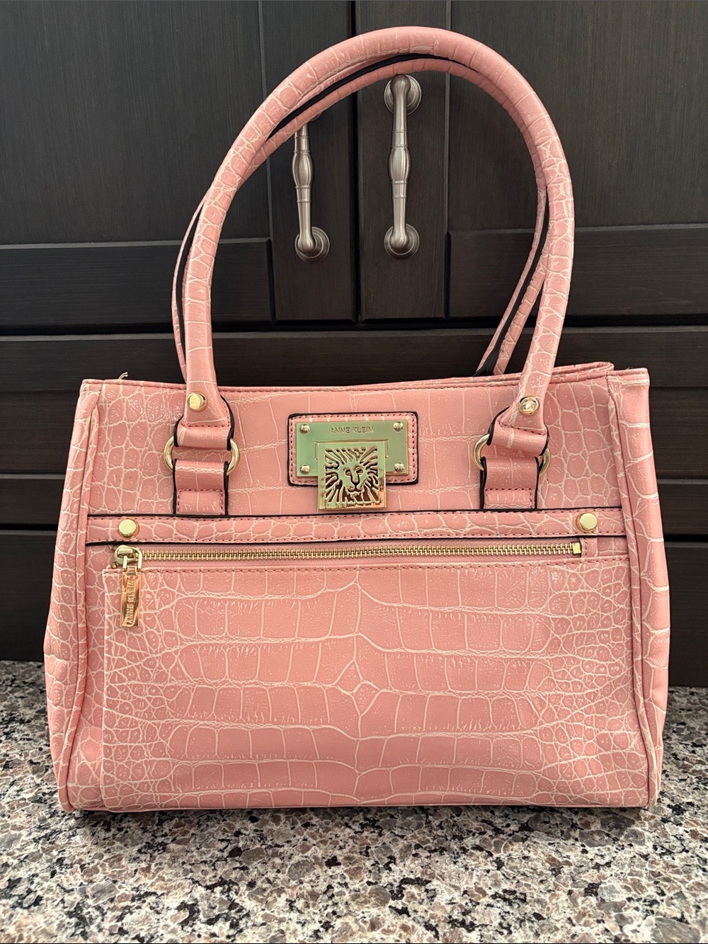 Pink and white alligator design Anne Klein purse